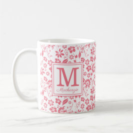 Caneca De Café Girly Blush Tropical Flowers Monograma