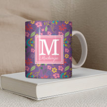 Girly Bohemian Colorful Flowers Monograma
