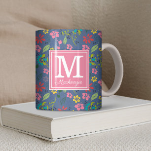 Caneca De Café Girly Bohemian Flowers Monograma