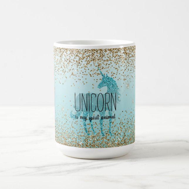 Caneca De Café Girly Glitzy Aqua Turquoise Glitter Unicorn (Centro)