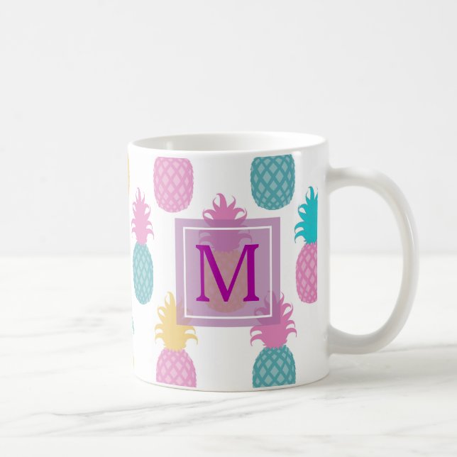 Caneca De Café Girly Pineapple Monograma (Direita)
