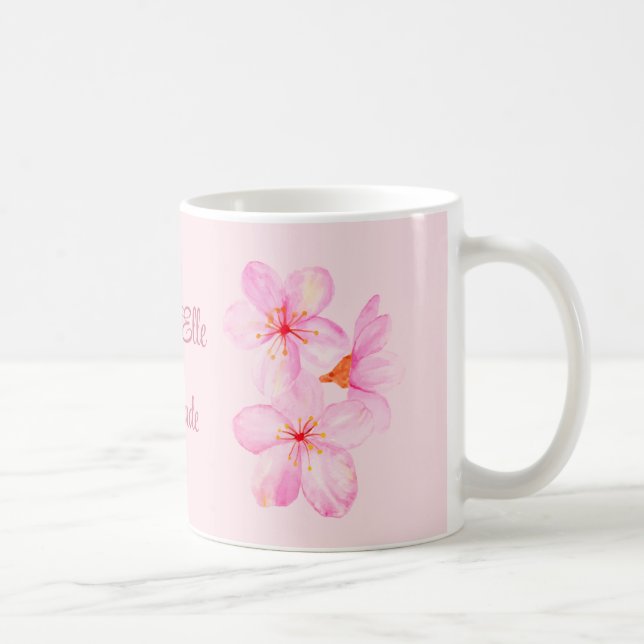 Caneca De Café Girly Pink Floral Custom (Direita)