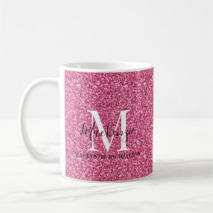 Caneca De Café Girly Pink Glitter Monographic Name