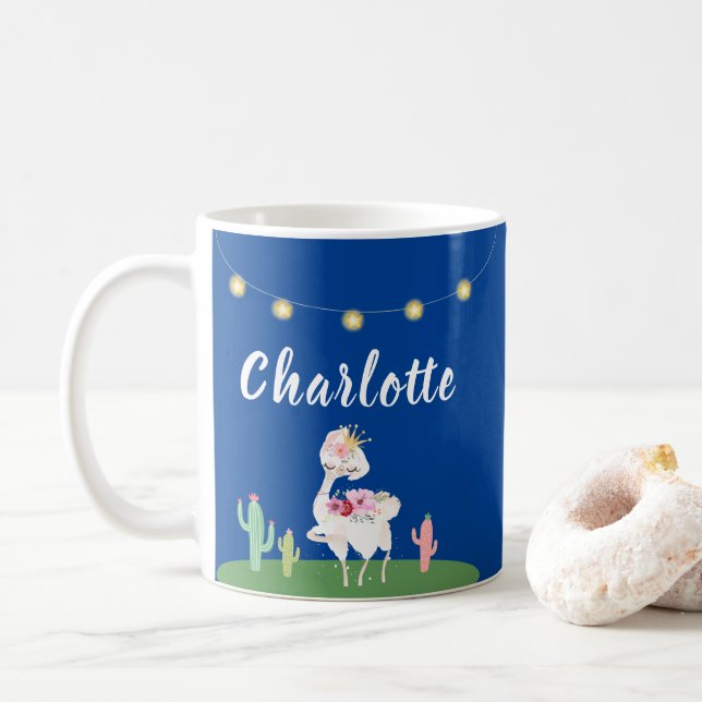 Caneca De Café Girly Princess Llama Floral Cactus Kids (Com Donut)