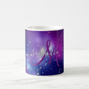 Caneca De Café Girly Purple Celestial Photo Monograma