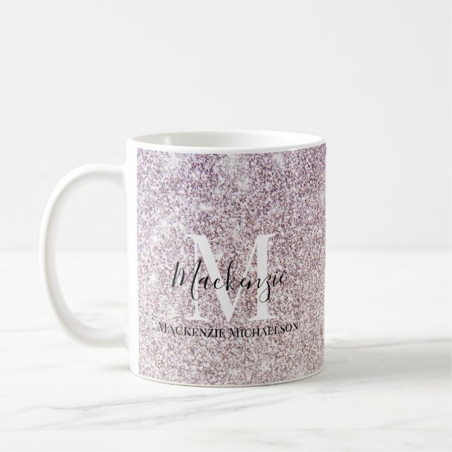 Caneca De Café Girly Purple Ombre Glitter Monograma Nome (Esquerda)