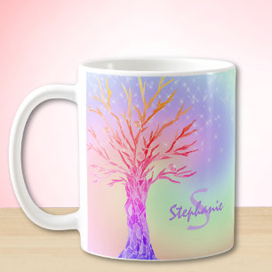 Caneca De Café Girly Rainbow Sparkles Nome do Monograma 
