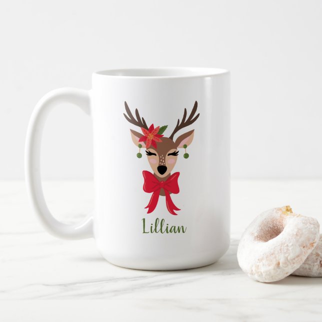Caneca De Café Girly Reindeer Personalizada (Com Donut)