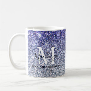 Caneca De Café Girly Silver Purple Ombre Glitter Nome do Monogram