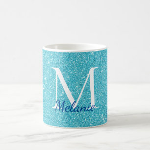 Caneca De Café Girly Teal Glitter Monographic Name