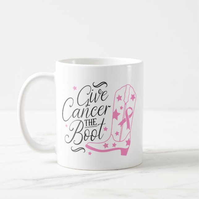 Caneca De Café Give Breast Cancer The Boot Pink Ribbon Awareness (Esquerda)
