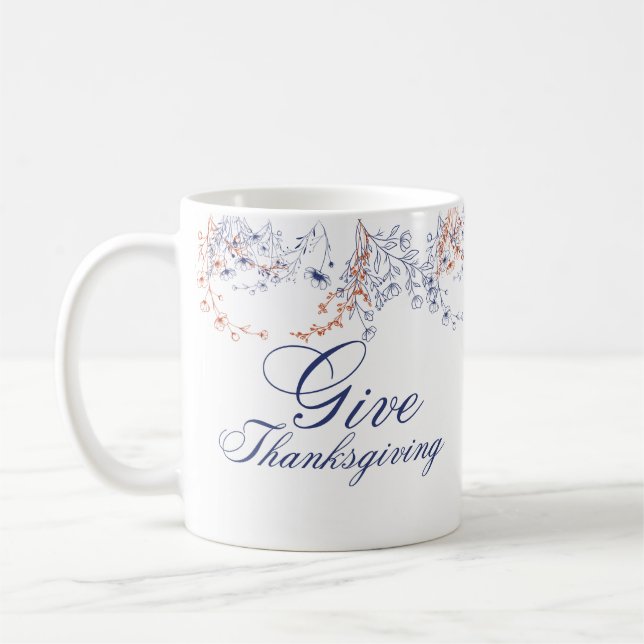 Caneca De Café Give Thanksgiving Floral Calligraphy Art (Esquerda)