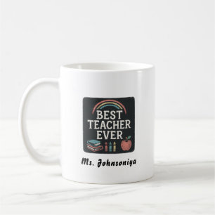 Caneca De Café Giz Crayon Maçã Preto Distintivo Melhor Professor