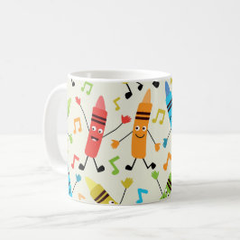 Caneca De Café Giz Crayons Dançantes Divertidos Com Notas Musicai