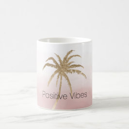 Caneca De Café Glam Dourado Tropical Palm Pink ombre