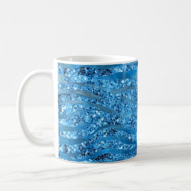 Caneca De Café Glam Glitter Blue Zebra Strips Mug (Esquerda)
