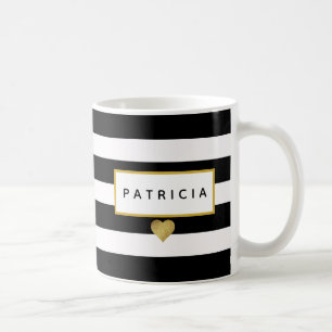 Caneca De Café Glam Negro Moderno Stripes Douradas Metálicas Cora