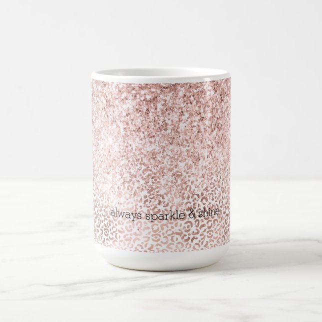 Caneca De Café Glam Pink Glitzy Glitter Leopard Impressão (Centro)
