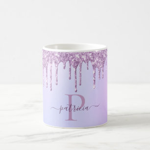 Caneca De Café Glam Purple Glitter Drives Monograma Elegante