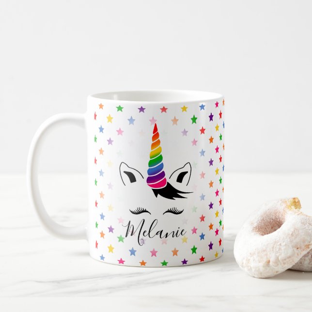 Caneca De Café Glam Rainbow Unicorn (Com Donut)
