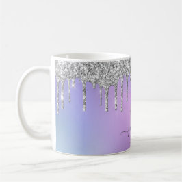 Caneca De Café Glam Silver Glitter Drives Monograma Elegante