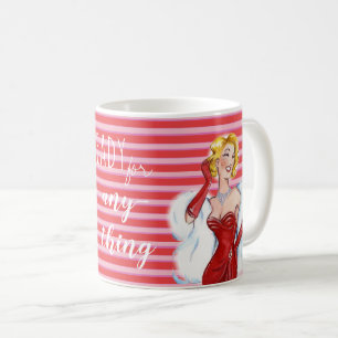 Caneca De Café Glamour Retro e Listras Vermelhas Motivacional