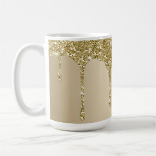 Caneca De Café Glitérico Dourado de Fusão Elegante