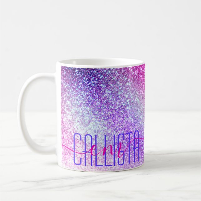 Caneca De Café Glitter da Nebulosa Púrpura Majestosa Rosa (Esquerda)