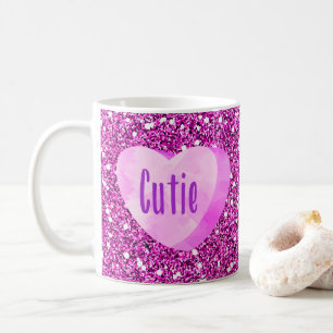 Caneca De Café Glitter de Coração de Carvalho Rosa-Rosa