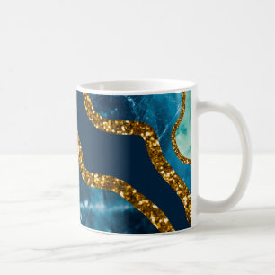 Caneca De Café Glitter de Geodo de Agato Azul e Dourado