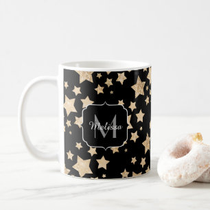 Caneca De Café Glitter dourado de champanhe Estrelas Monograma