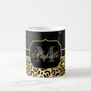 Caneca De Café Glitter Glitter Negro e Dourado Manchas-leopardo e