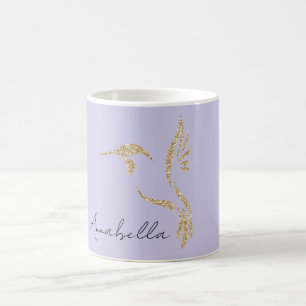 Caneca De Café Glitter Hummingbird Dourado e nome personalizado n