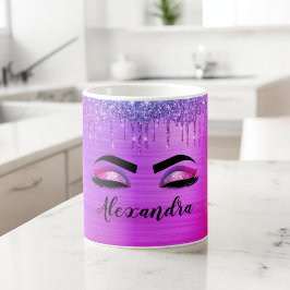 Caneca De Café Glitter Roxo Eyelashes Eyelashes Monograma