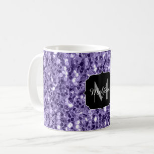 Caneca De Café Glitter roxo ultra violeta brilha monograma