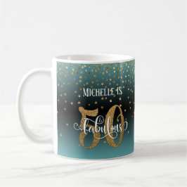 Caneca De Café Glitter Script 50 & Fabuloso Turquesa Ombre Preto