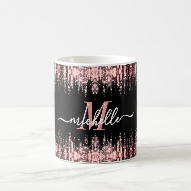 Caneca De Café Glitter Sparkle Rosa Dourado Girly Monogramas (Centro)