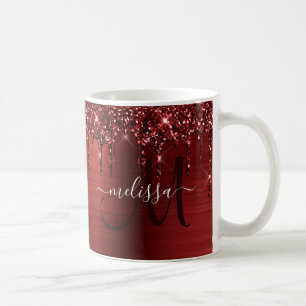 Caneca De Café Glitter Vermelho Chic Drives Com Monograma De Meta