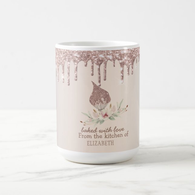 Caneca De Café Glitter Whisk Rose Gold Glitter Drips Bakery    (Centro)