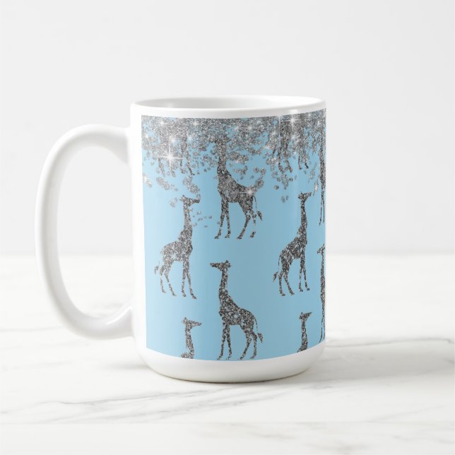 Caneca De Café Glittery Silver Giraffe on Dreamy Blue (Esquerda)