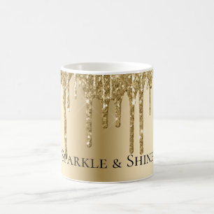 Caneca De Café Glitzy Dourado Sparkle Glitter Drives