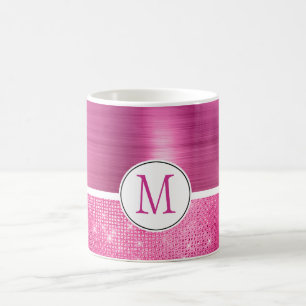 Caneca De Café Glitzy Pink Glam Sparkle Monograma