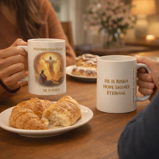 Caneca De Café Glória da Ressurreição – Ele Ressuscitou Inspirado (Criador carregado)