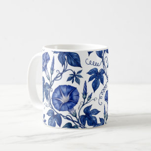 Caneca De Café Glórias Matutinas Azul Cobalto Branco Estilo Delft
