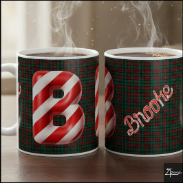 Caneca De Café Glossy Candy Cane Striped Christmas Letter B
