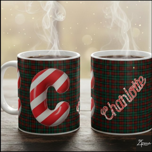 Caneca De Café Glossy Candy Cane Striped Christmas Letter C (Criador carregado)