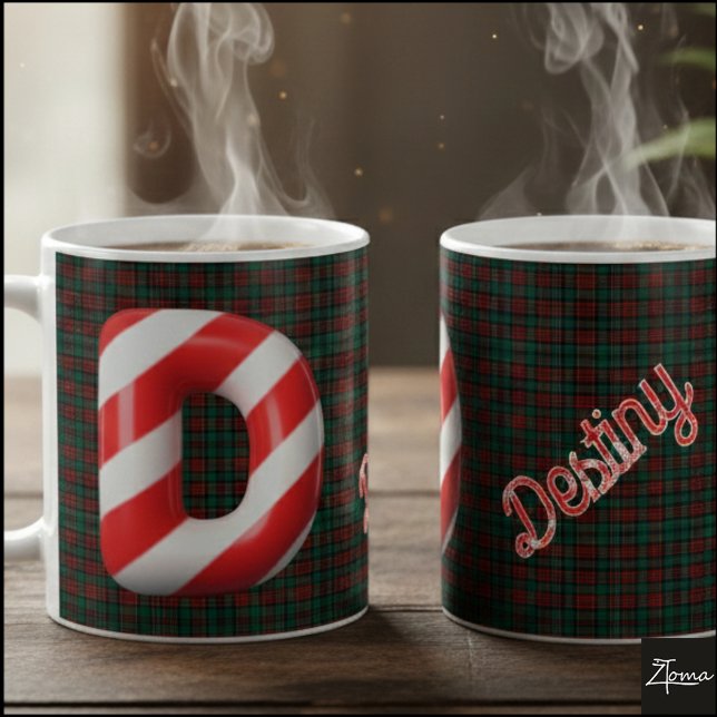 Caneca De Café Glossy Candy Cane Striped Christmas Letter D (Criador carregado)