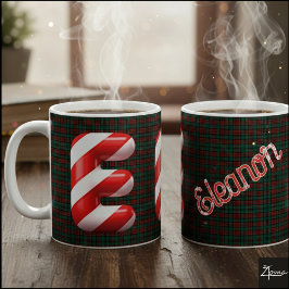 Caneca De Café Glossy Candy Cane Striped Christmas Letter E
