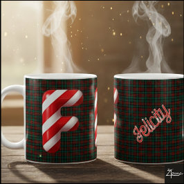 Caneca De Café Glossy Candy Cane Striped Christmas Letter F