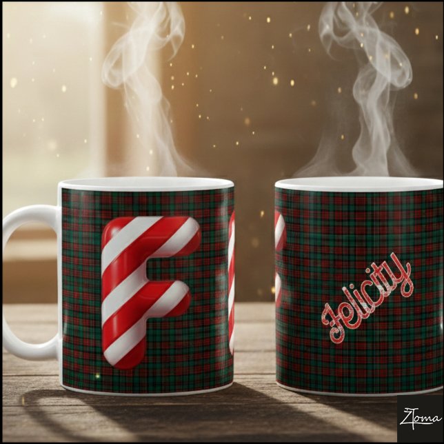 Caneca De Café Glossy Candy Cane Striped Christmas Letter F (Criador carregado)